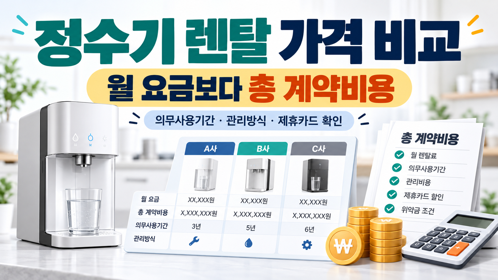 정수기 렌탈 3년·5년·6년 약정 비교｜총납부금액 계산법